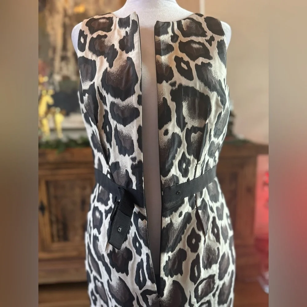 PAULE KA 40 6 Animal Print Belted Lined Dress Designer Leopard Grosgrain Medium - Picture 5 of 12